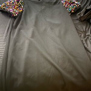 Black Dress with Colorful Beaded Sleeves